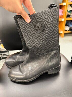 black leather Tory Burch Marion Quilted Short boots